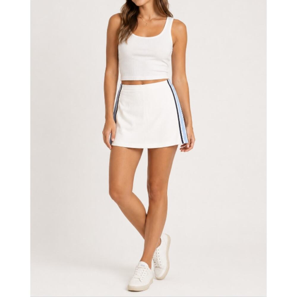 New TORY Sport by Tory Burch Women's Cream Blue Side Stripe Tech Skirt Size L